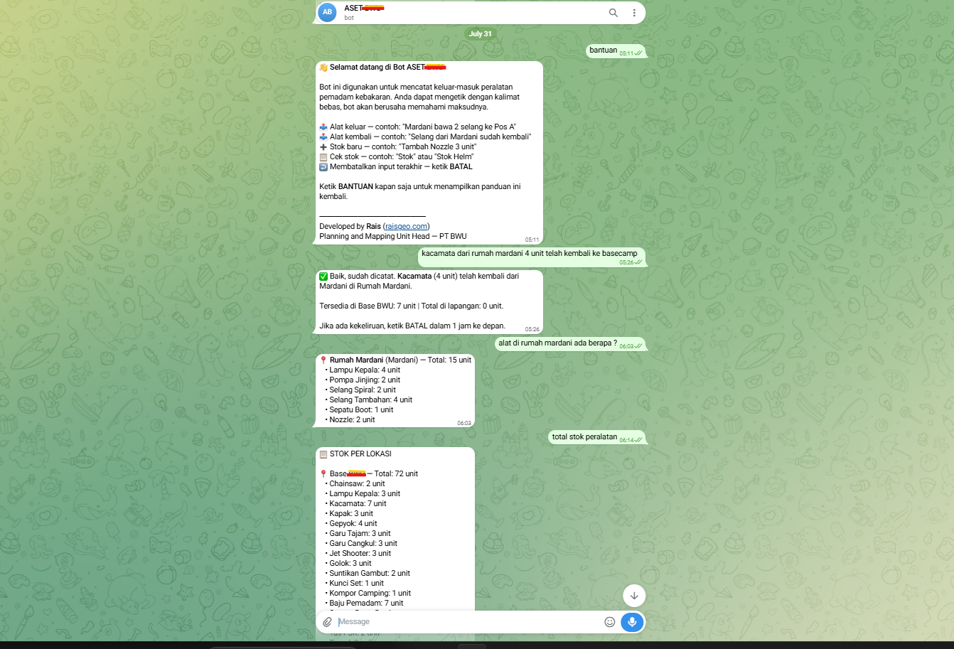 Tampilan Bot Telegram